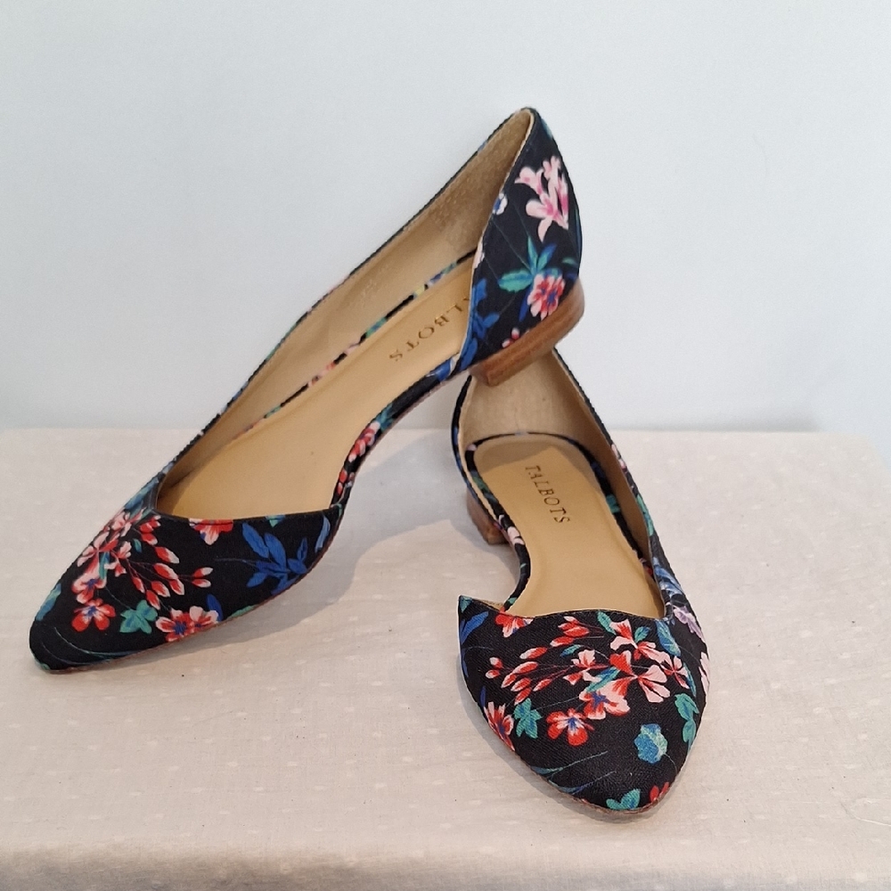 Talbots Edison Half Dorsay Floral Print Pointy Toe Ballet Flat Size 7.5